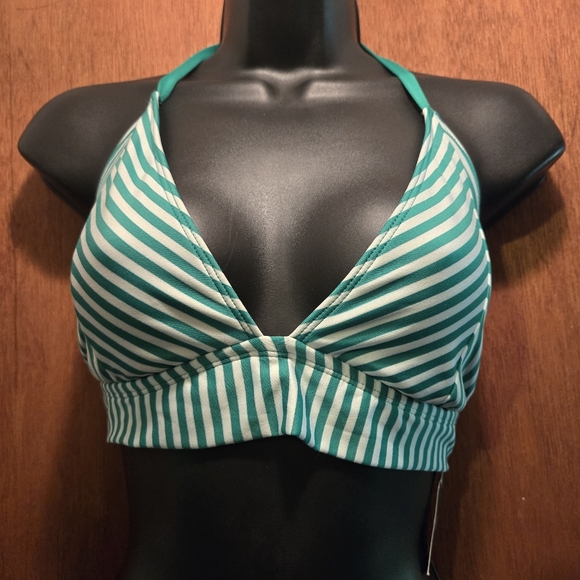 Mossimo cute NWT green&white stripped triangle bikini top szD/DD - Picture 2 of 5